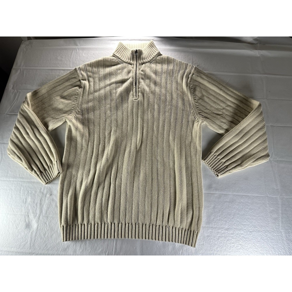 Hathaway Sweater Mens XL Beige 1/4 Quarter Zip Ribbed Pullover Sweatshirt